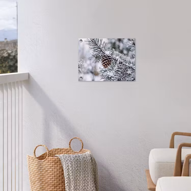 Dennenappel - Tak - Sneeuw - Winter - Sfeervol tuinposter los doek klein -sfeer8