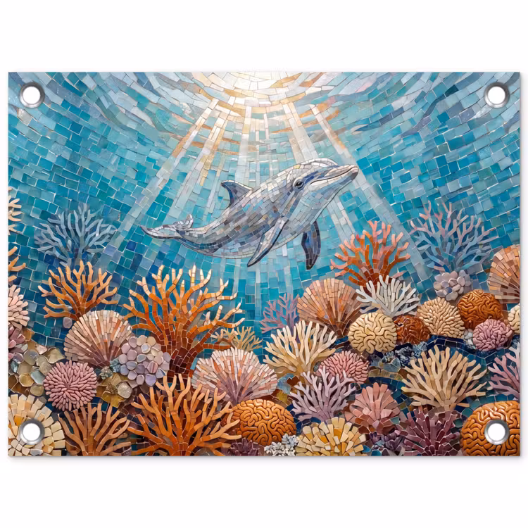 Dieren - Mozaïek - Oceaan - Koraal - Blauw tuinposter los doek klein -3d
