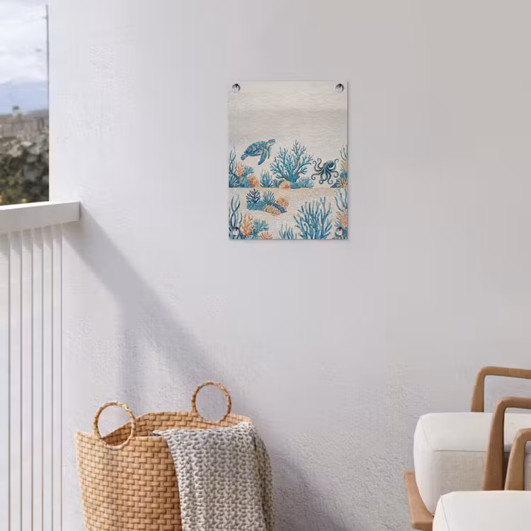 Dieren - Onderwater - Natuur - Mozaïek - Blauw tuinposter los doek klein -sfeer8