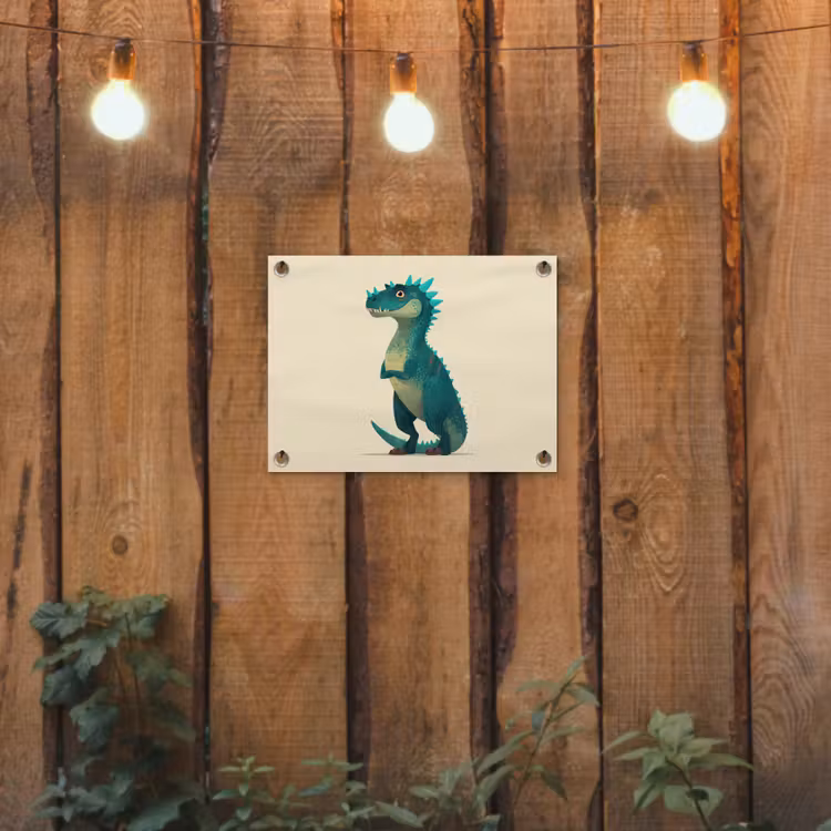 Dinosaurus - Turquoise - Stekels tuinposter los doek klein -sfeer1