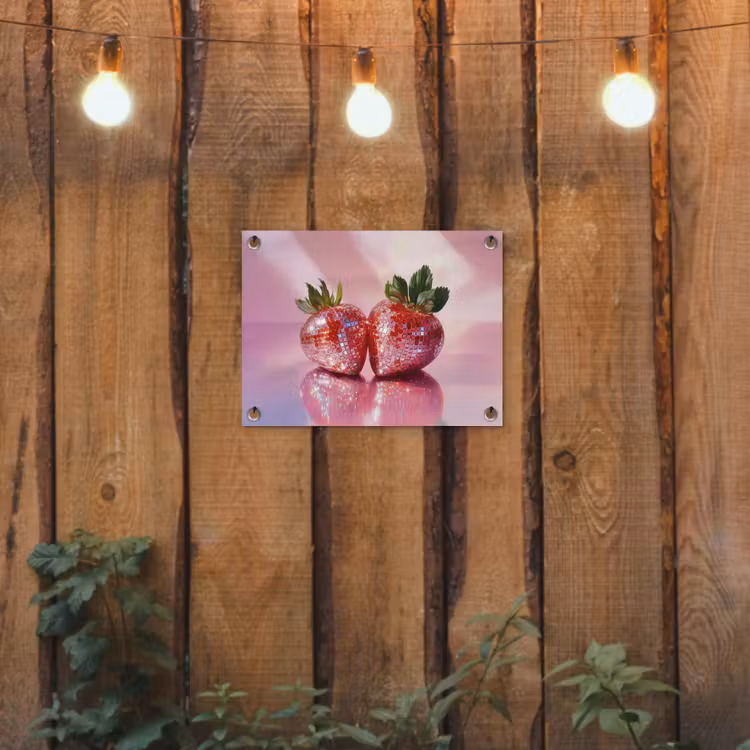 Disco - Fruit - Glitter - Strawberry tuinposter los doek klein -sfeer1