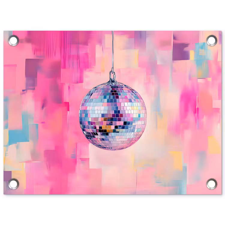 Discobal - Pink - Verf tuinposter los doek klein -3d