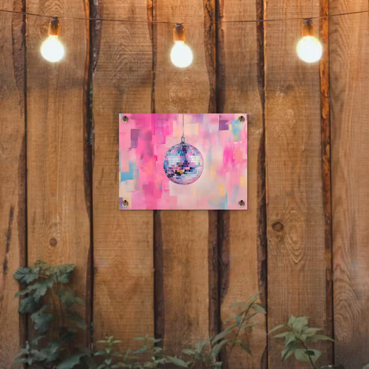 Discobal - Pink - Verf tuinposter los doek klein -sfeer1