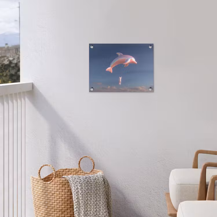 Dolfijn - Roze - Astronaut tuinposter los doek klein -sfeer8
