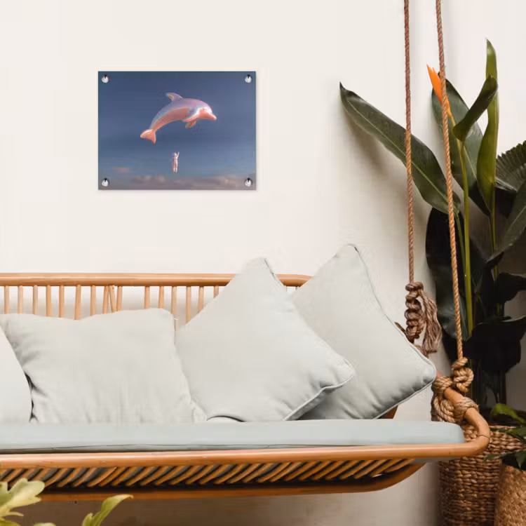 Dolfijn - Roze - Astronaut tuinposter los doek klein -sfeer7