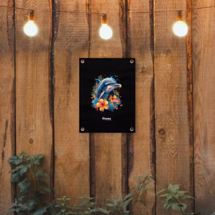 Dolfijn te midden van graffiti bloemen tuinposter los doek klein -sfeer1