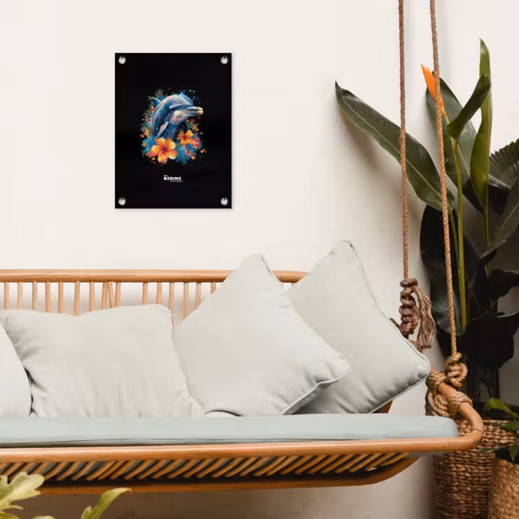 Dolfijn te midden van graffiti bloemen tuinposter los doek klein -sfeer7