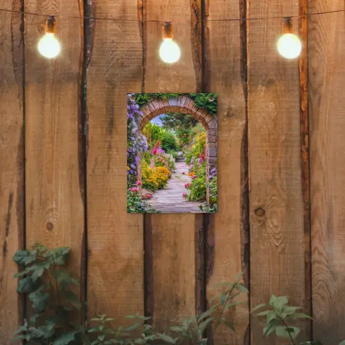 Doorkijk - Bloemen - Pad - Natuur tuinposter los doek klein -sfeer1