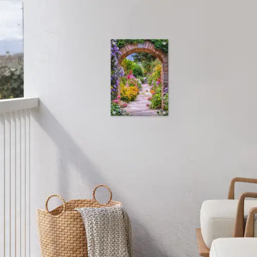 Doorkijk - Bloemen - Pad - Natuur tuinposter los doek klein -sfeer8