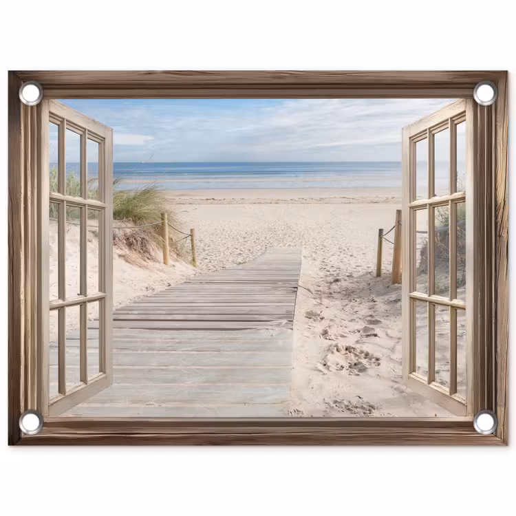 Doorkijk - Strand - Duinen - Pad - Landschap tuinposter los doek klein -3d