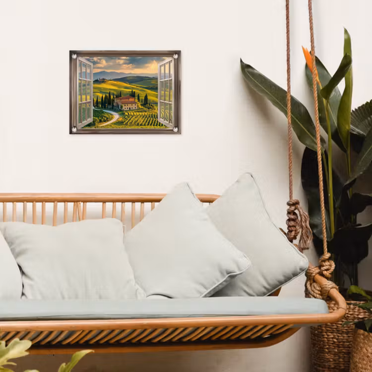 Doorkijk - Toscane - Uitzicht - Landschap - Zomer tuinposter los doek klein -sfeer7