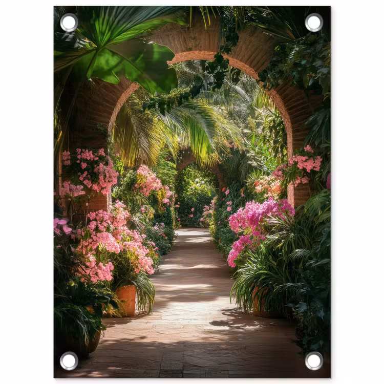 Doorkijk - Tropisch - Bloemen - Natuur tuinposter los doek klein -3d