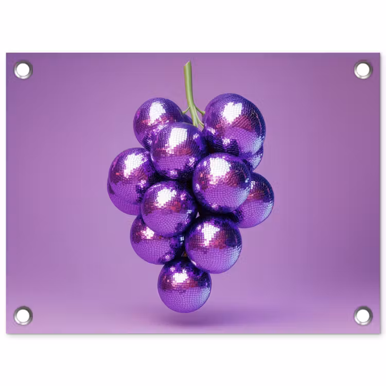 Druif - Disco - Glitter - Paars tuinposter los doek klein -3d