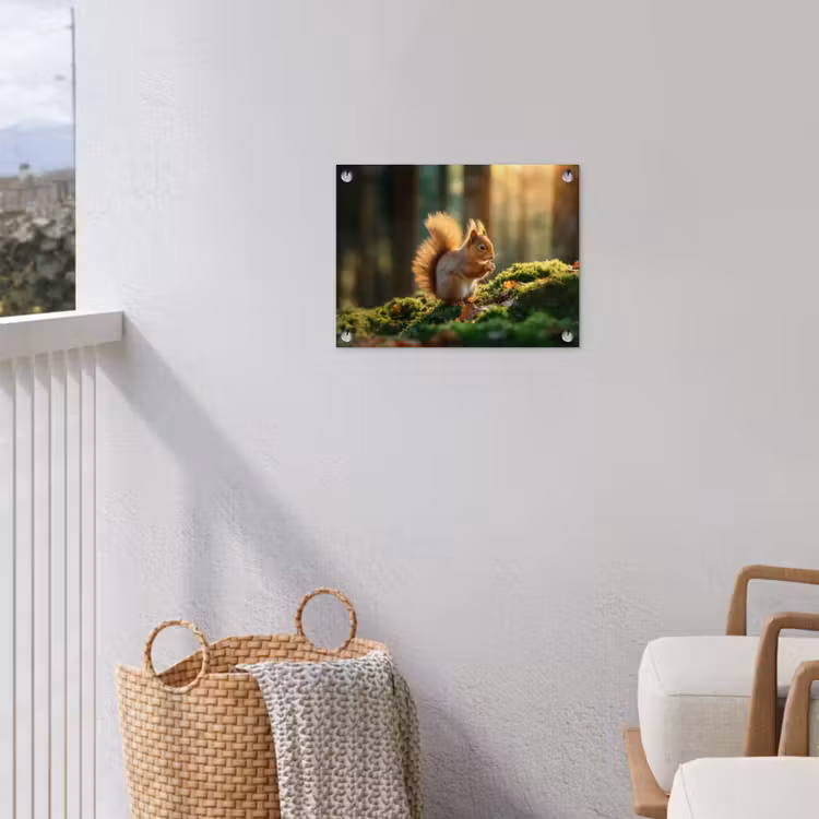 Eekhoorn - Nootje - Gras tuinposter los doek klein -sfeer8