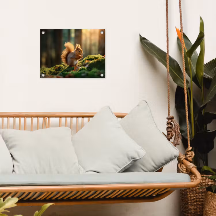 Eekhoorn - Nootje - Gras tuinposter los doek klein -sfeer7