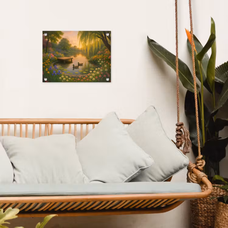 Eenden - Vijver - Bloemen tuinposter los doek klein -sfeer7