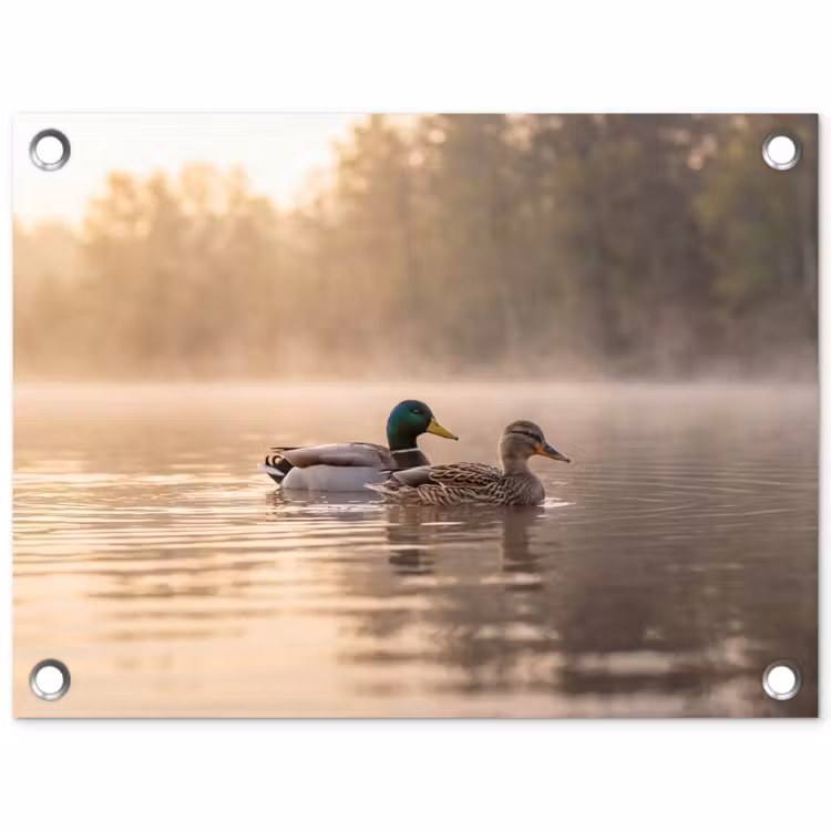 Eenden - Water - Mist - Natuur tuinposter los doek klein -3d