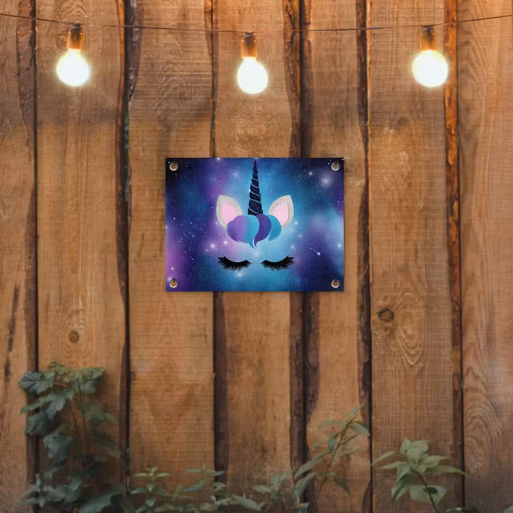 Eenhoorn - Sterren - Magisch - Blauw tuinposter los doek klein -sfeer1