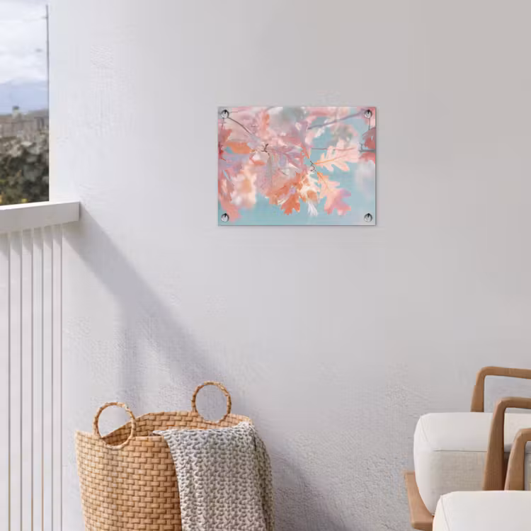 Eikenbladeren - Takken - Roze tuinposter los doek klein -sfeer8