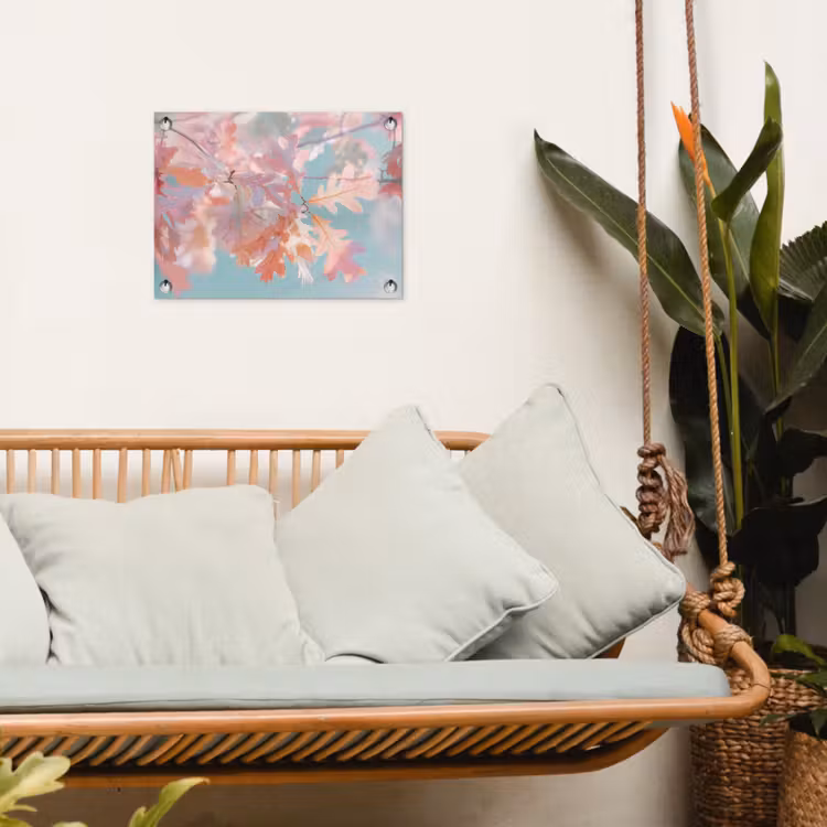 Eikenbladeren - Takken - Roze tuinposter los doek klein -sfeer7