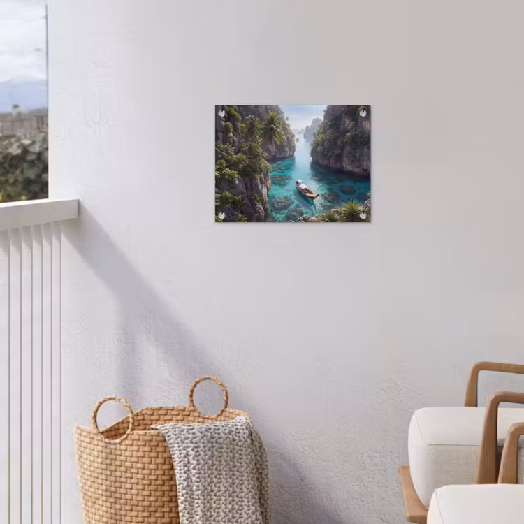 Eiland - Tropisch - Water - Palmbomen - Natuur tuinposter los doek klein -sfeer8