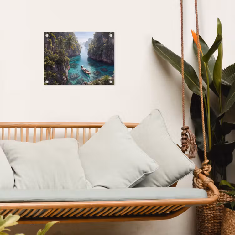 Eiland - Tropisch - Water - Palmbomen - Natuur tuinposter los doek klein -sfeer7
