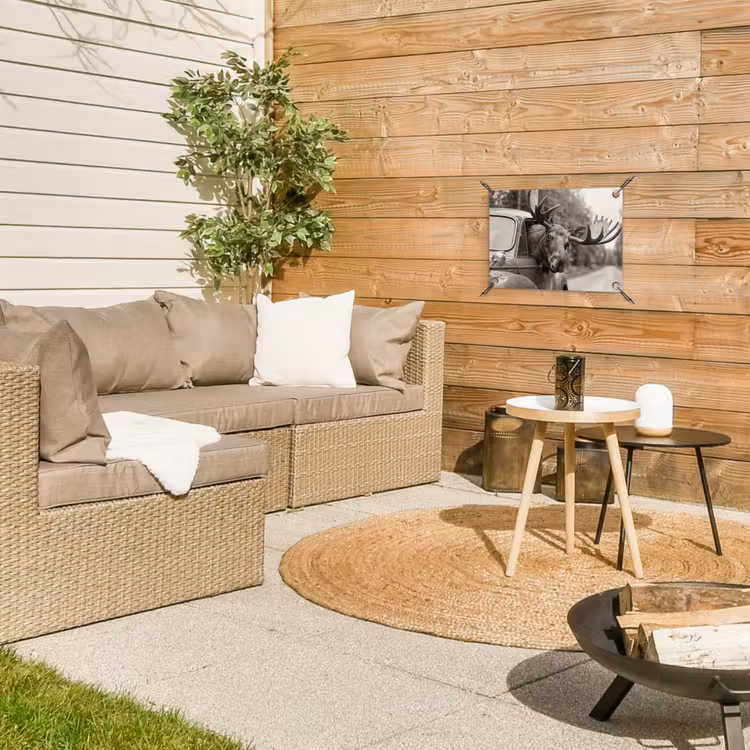 Eland - Auto - Gewei - Zwart - Wit tuinposter los doek klein -sfeer4