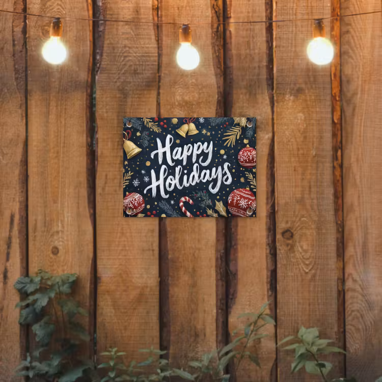 Feestelijk - Kerstgroet - Kleurrijk tuinposter los doek klein -sfeer1