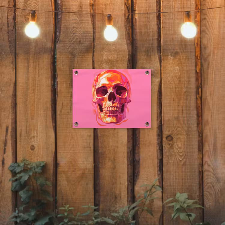Felroze - Tanden - Schedel tuinposter los doek klein -sfeer1