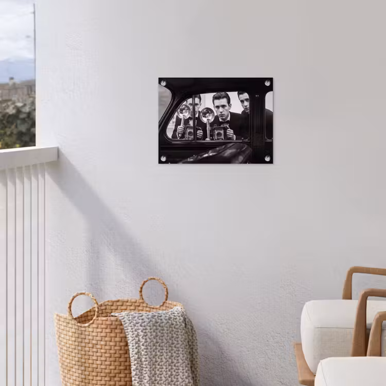 Fotograaf - Camera - Vintage - Journalistiek - Zwart-wit tuinposter los doek klein -sfeer8