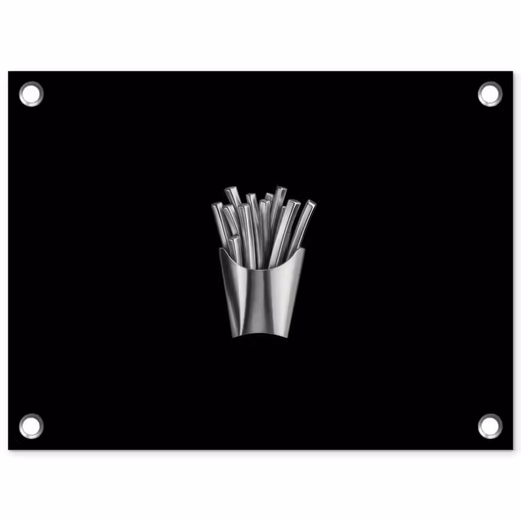Frietjes - Futuristisch - Zilver tuinposter los doek klein -3d