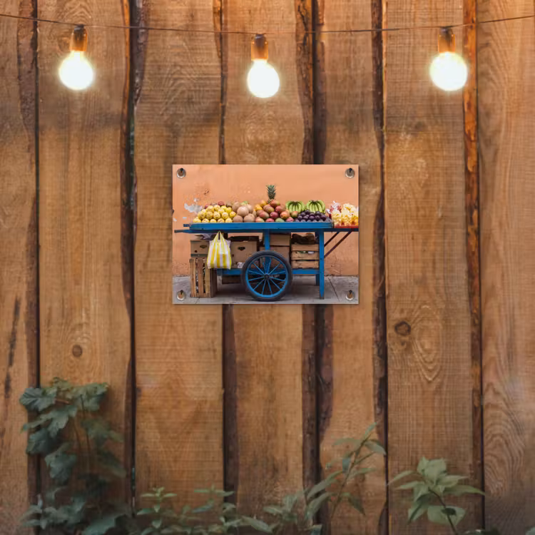 Tuinposter - Fruit - Kar - Straat - Fruit - Kar - Straat tuinposter los doek klein