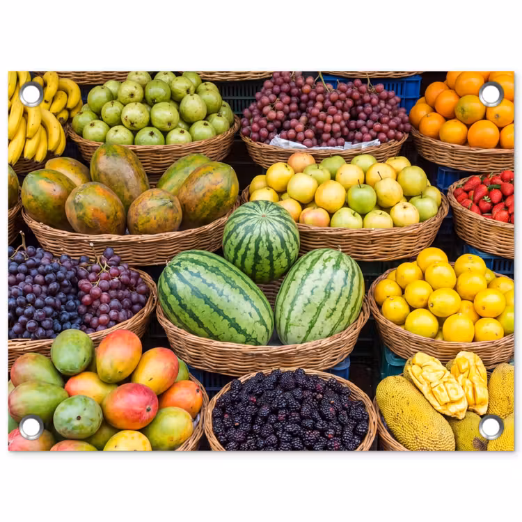 Tuinposter - Fruit - Markt - Kleurrijk - Fruit - Markt - Kleurrijk tuinposter los doek klein