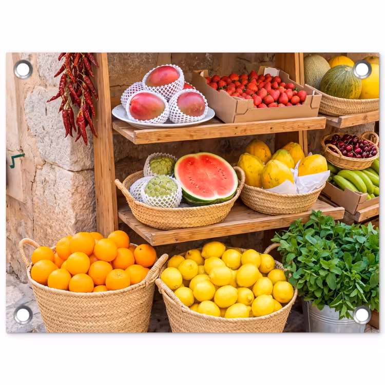 Tuinposter - Fruit - Markt - Vers - Fruit - Markt - Vers tuinposter los doek klein