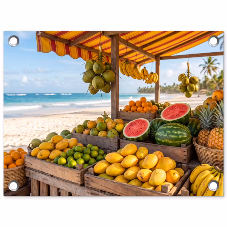 Tuinposter - Fruit - Strand - Tropisch - Fruit - Strand - Tropisch tuinposter los doek klein