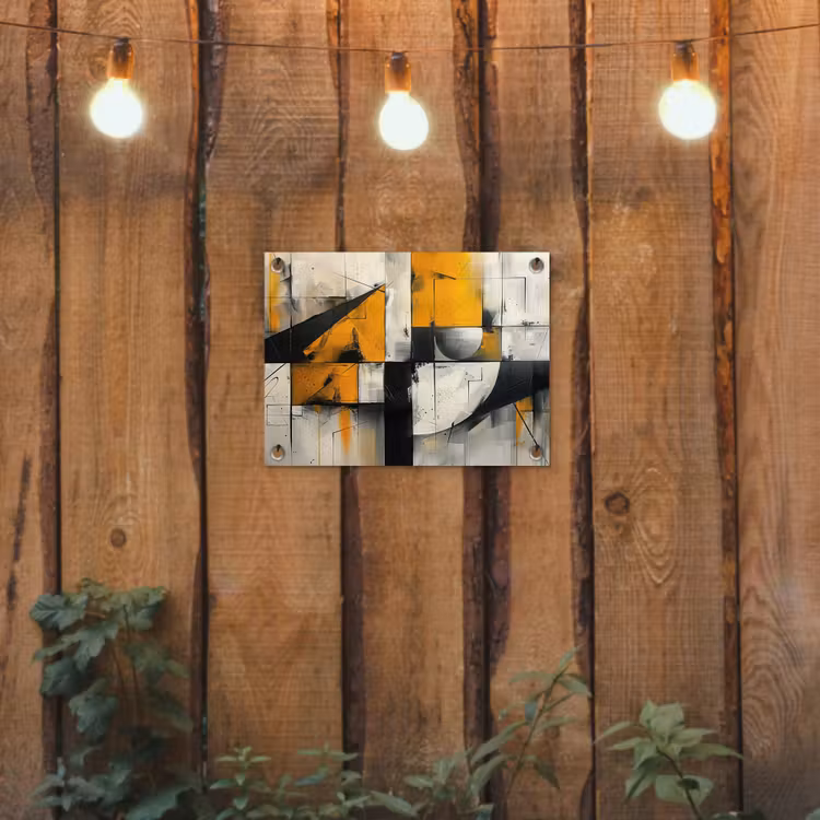 Geel - Abstract - Modern - Vormen tuinposter los doek klein -sfeer1