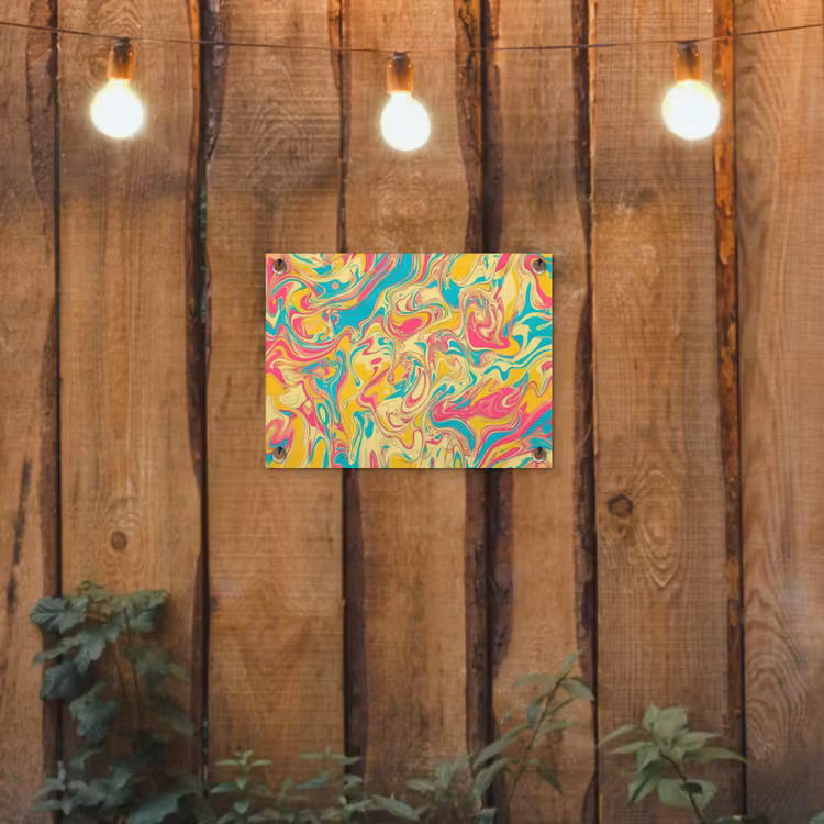 Geel - Roze - Blauw - Retro tuinposter los doek klein -sfeer1