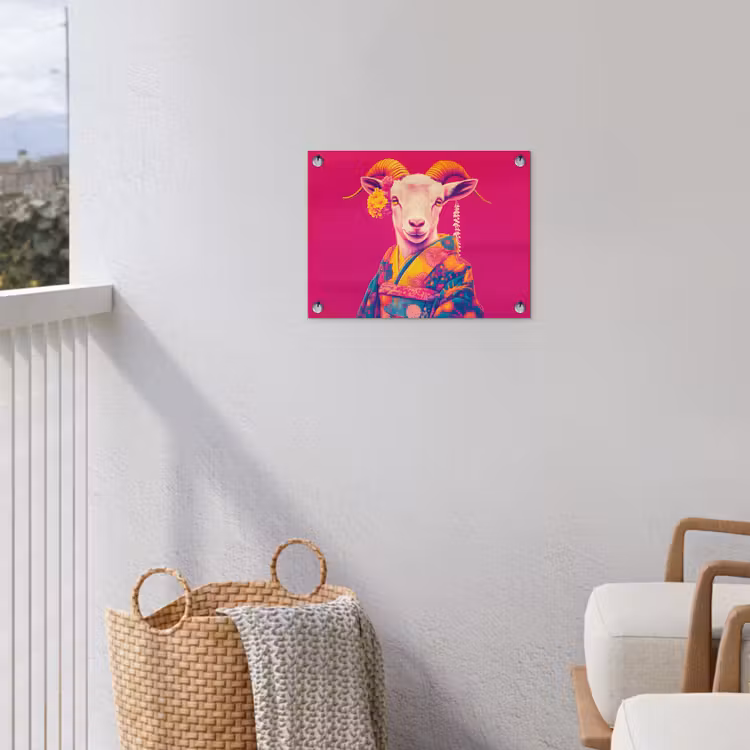 Geit - Hoorns - Kimono - Kleurrijk tuinposter los doek klein -sfeer8
