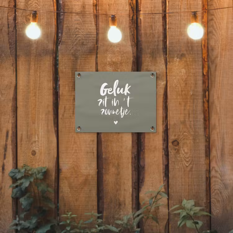 Geluk zit in 't zonnetje - Tekst - Geluk - Quotes - Zon tuinposter los doek klein -sfeer1