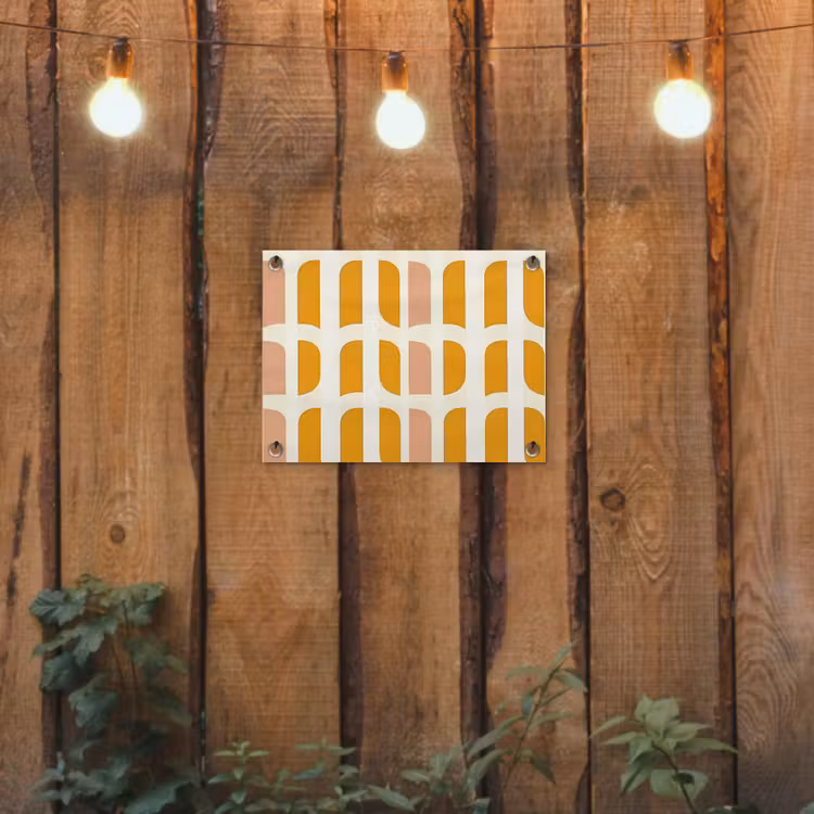 Geometrisch - Patroon - Geel - Roze tuinposter los doek klein 239 -sfeer1