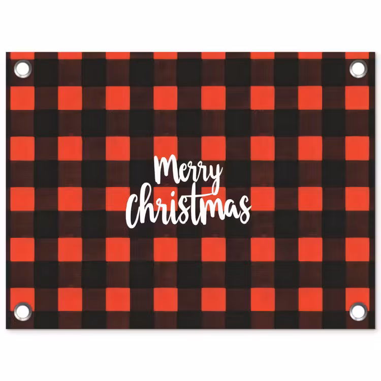 Geruit - Rood - Tekst - Christmas tuinposter los doek klein -3d