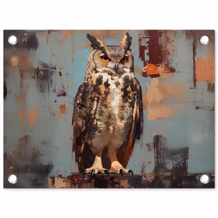 Geschilderd - Abstract - Uil - Bruin tuinposter los doek klein -3d