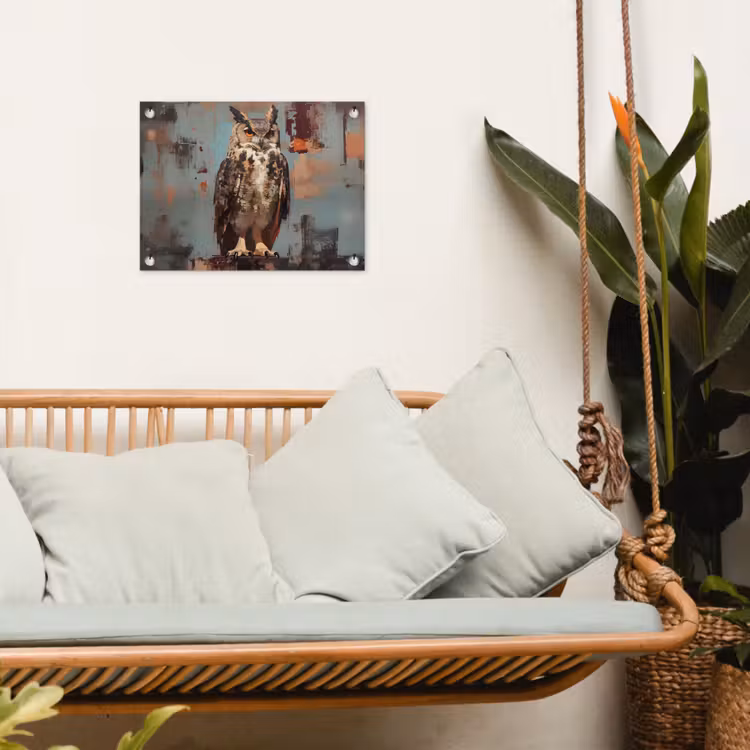 Geschilderd - Abstract - Uil - Bruin tuinposter los doek klein -sfeer7