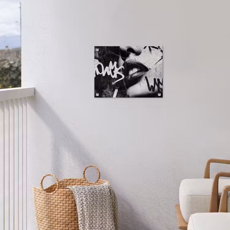 Gezicht - Mond - Graffiti - Zwart tuinposter los doek klein -sfeer8