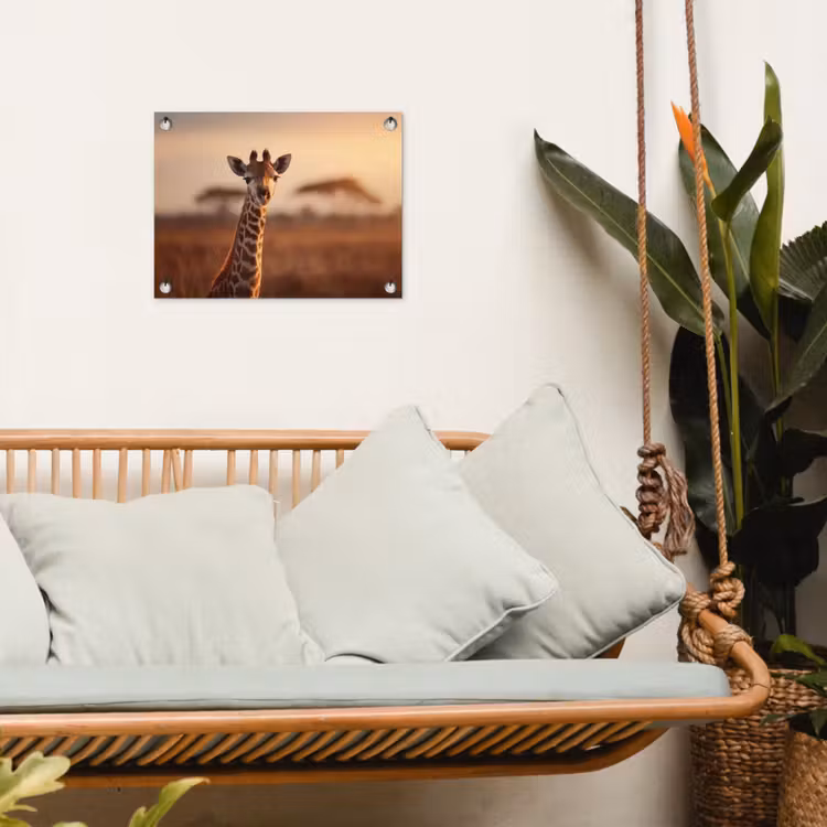 Giraf - Savanne - Bruin tuinposter los doek klein -sfeer7