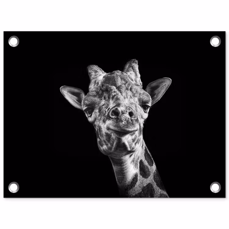 Giraffe - Dier - Zwart - Wit tuinposter los doek klein -3d