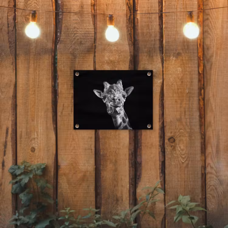 Giraffe - Dier - Zwart - Wit tuinposter los doek klein -sfeer1
