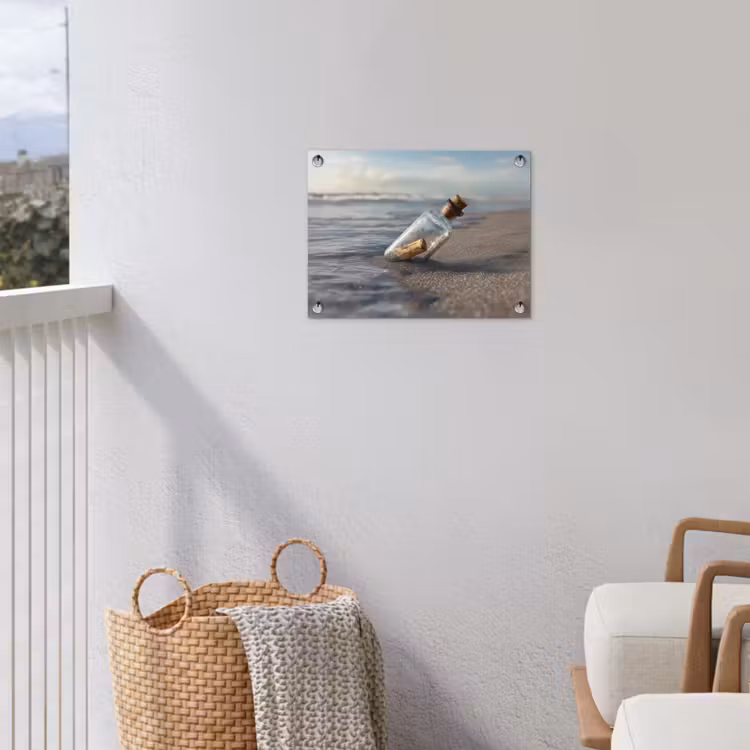 Glazenfles - Post - Zee - Zand tuinposter los doek klein -sfeer8