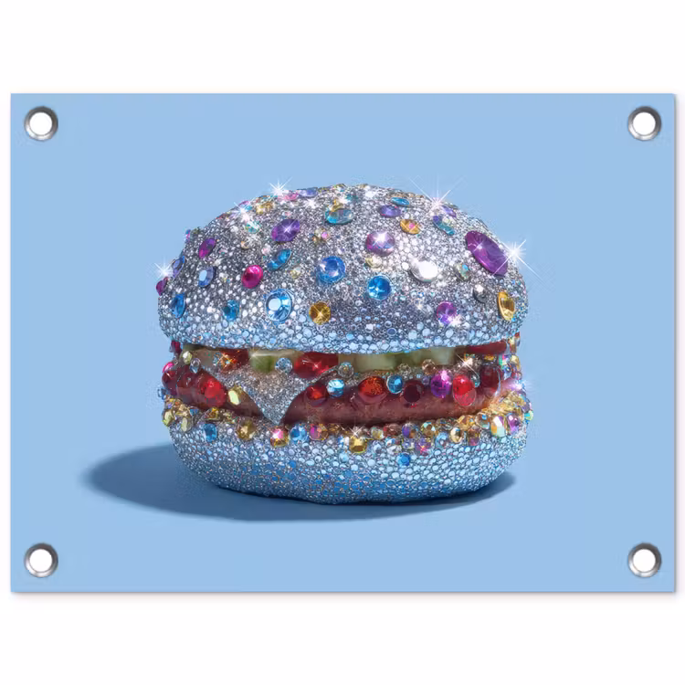 Glitters - Hamburger - Blauw tuinposter los doek klein -3d