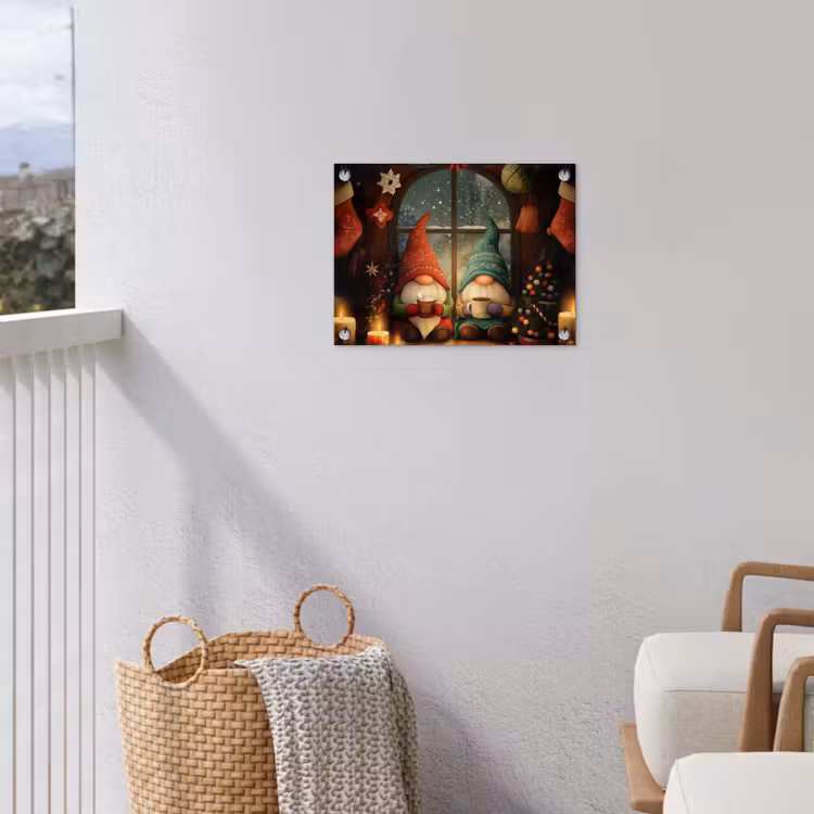 Gnooms - Kerst - Raam - Kleurrijk tuinposter los doek klein -sfeer8